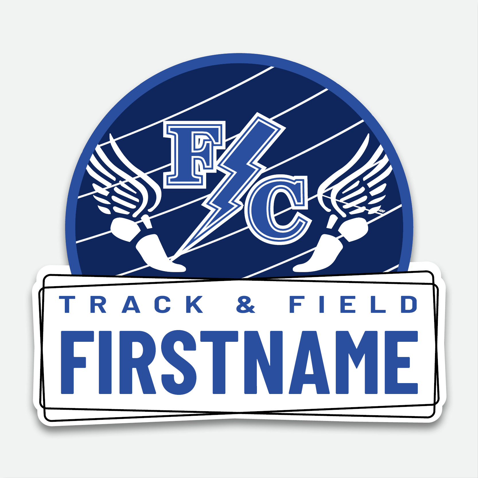 Franklin Central Track & Field Decal design with space for a first name.