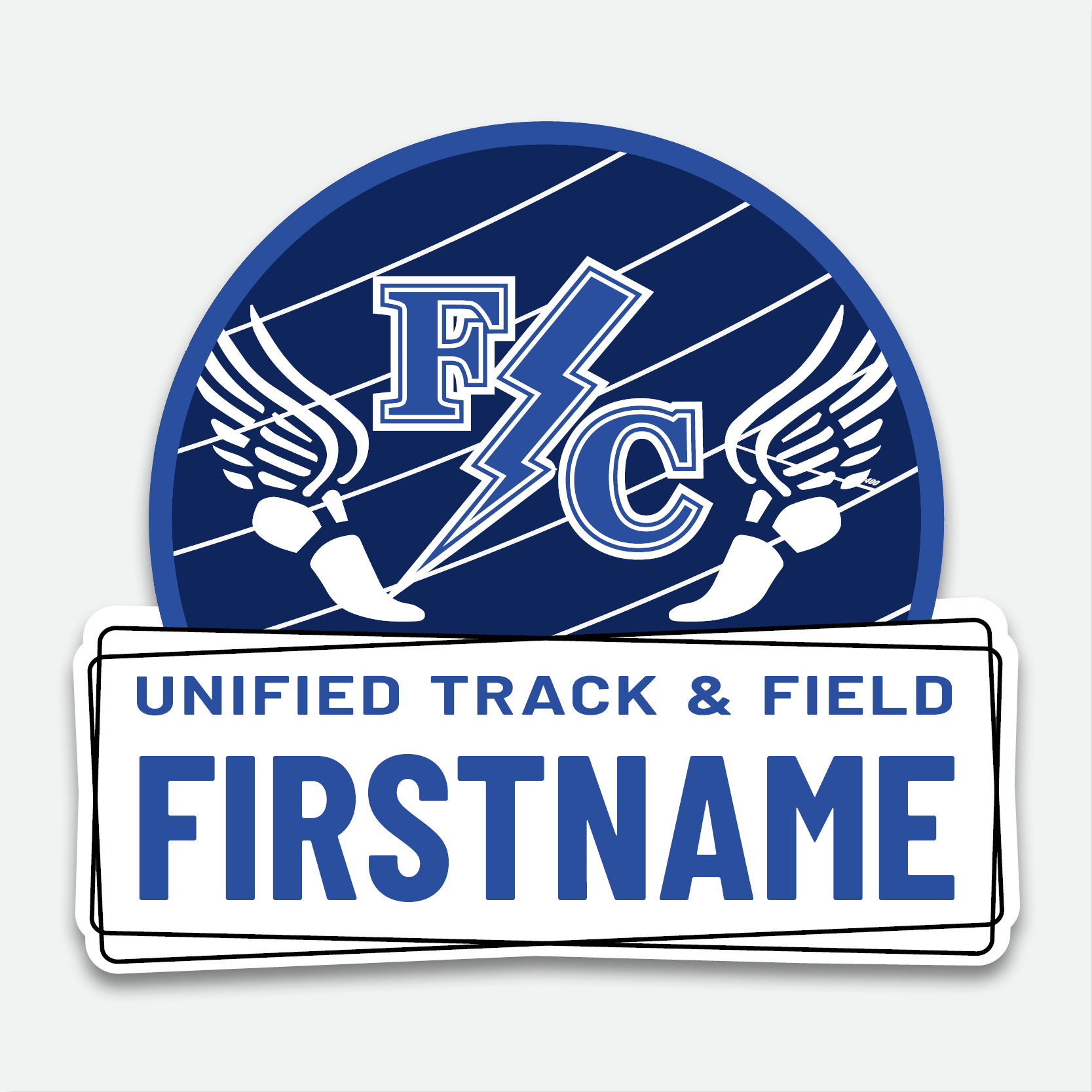 Franklin Central Unified Track & Field Decal design with space for a first name.