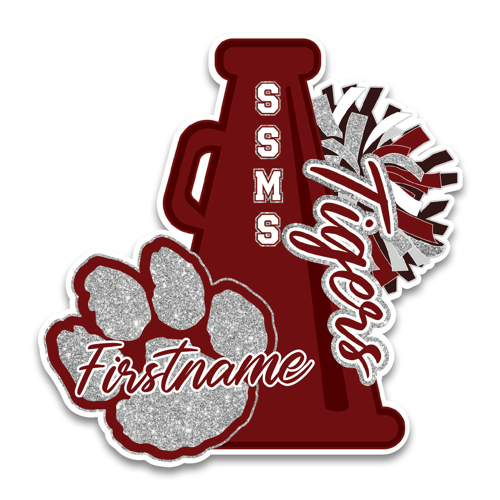 Sycamore Springs Middle School Cheer decal featuring SSMS cheer team school spirit design