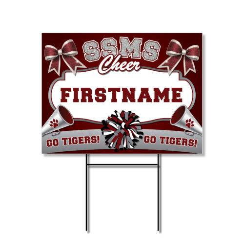 Sycamore Springs Middle School Cheer personalized yard sign featuring SSMS cheer spirit design and cheerleader name