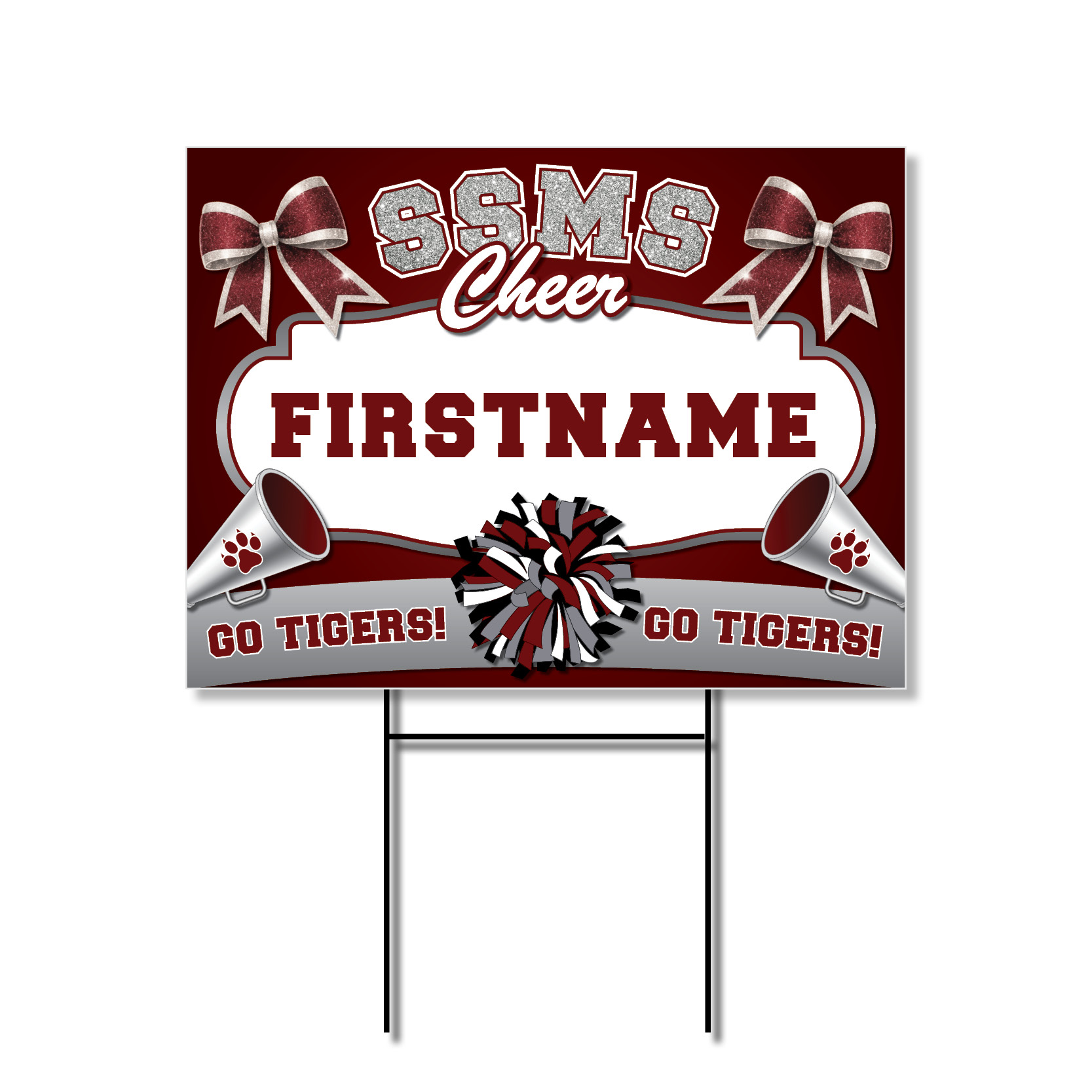 Sycamore Springs Middle School Cheer personalized yard sign featuring SSMS cheer spirit design and cheerleader name