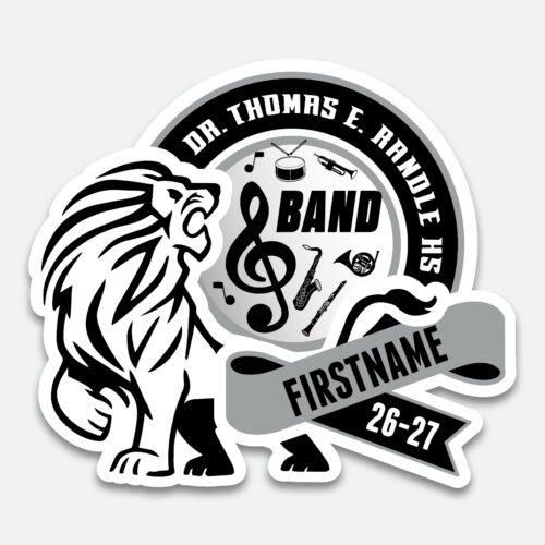 Personalized Thomas Randle High School Band decal with band graphic and student name.