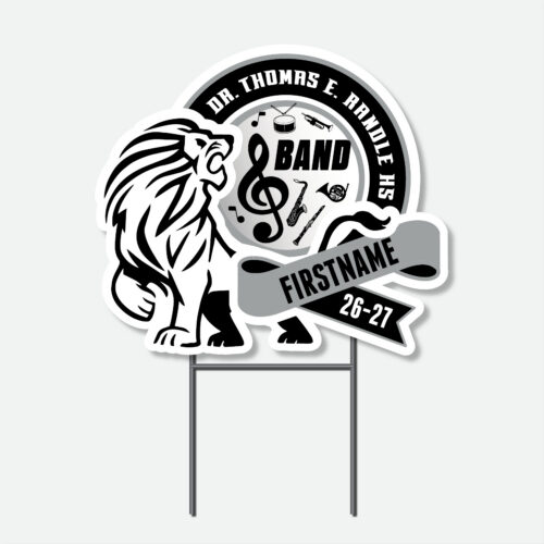 Personalized Thomas Randle High School Band yard sign with band graphic and student name.