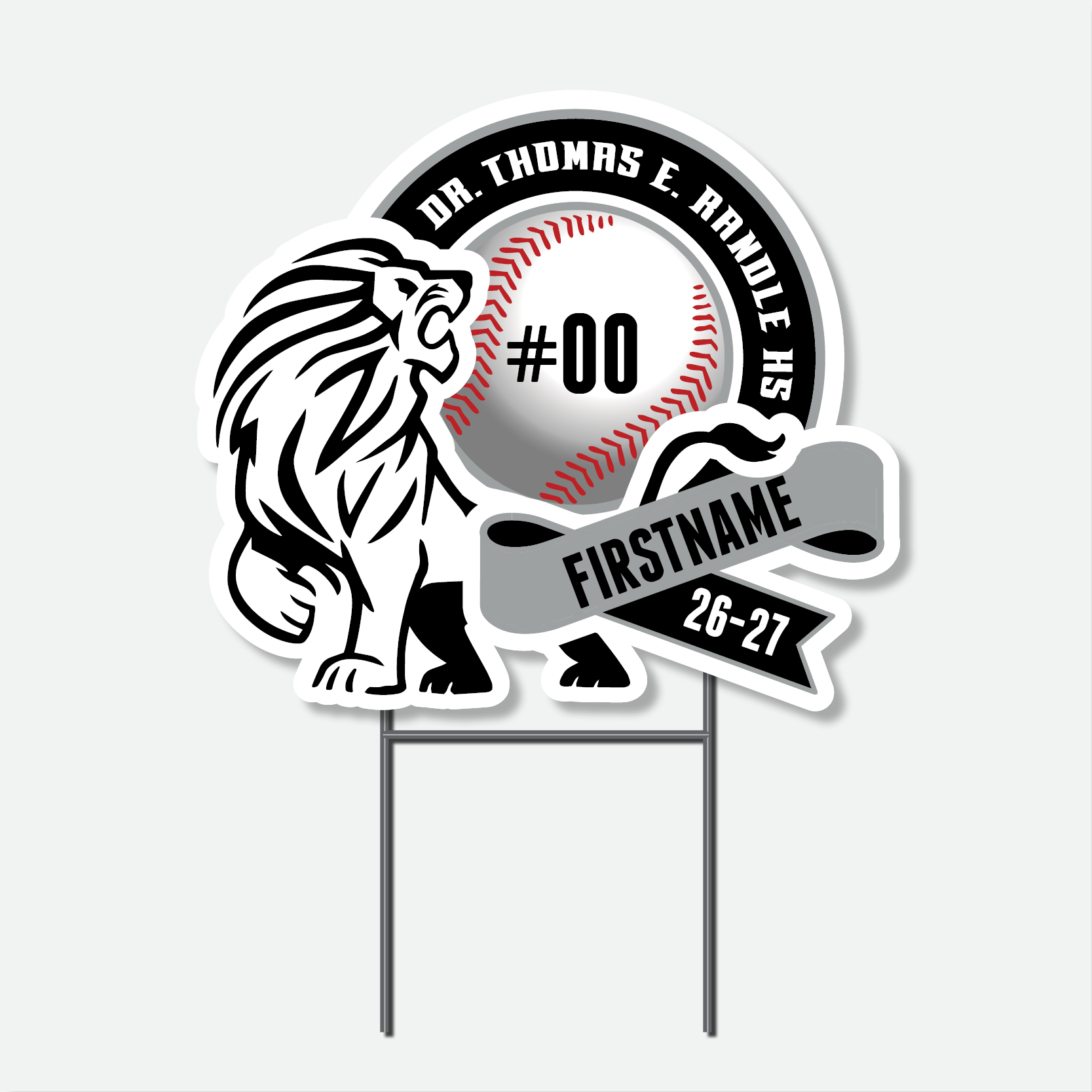 Personalized Thomas Randle High School Baseball yard sign with baseball graphic and student name.