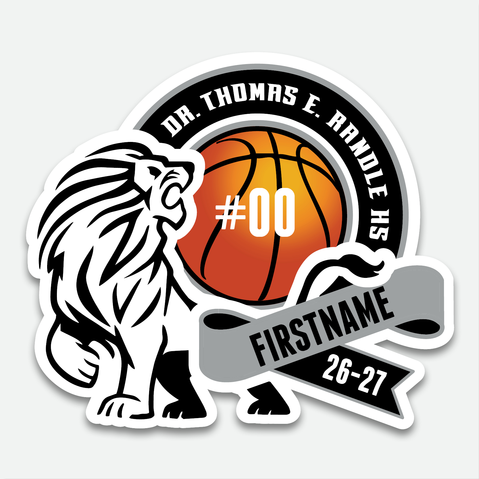 Personalized Thomas Randle High School Basketball decal with basketball graphic and student name.