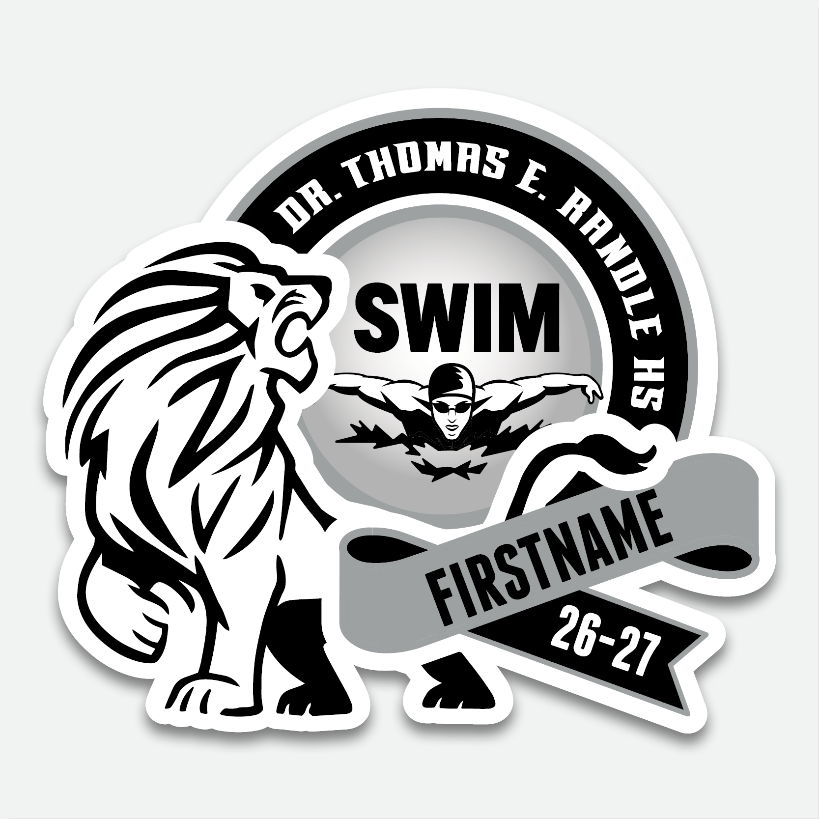 Personalized Thomas Randle High School Boys Swim decal with swimming graphic and student name.