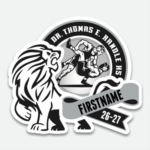 Personalized Thomas Randle High School Boys Wrestling decal with boys wrestling graphic and student name.