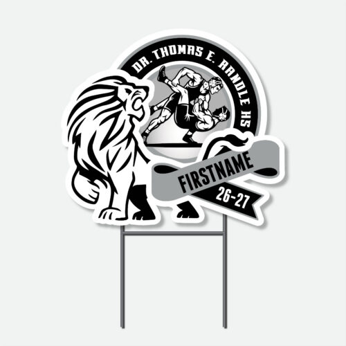Personalized Thomas Randle High School Boys Wrestling yard sign with boys wrestling graphic and student name.