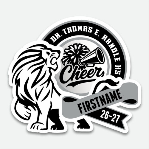 Personalized Thomas Randle High School Cheer decal with cheer graphic and student name.