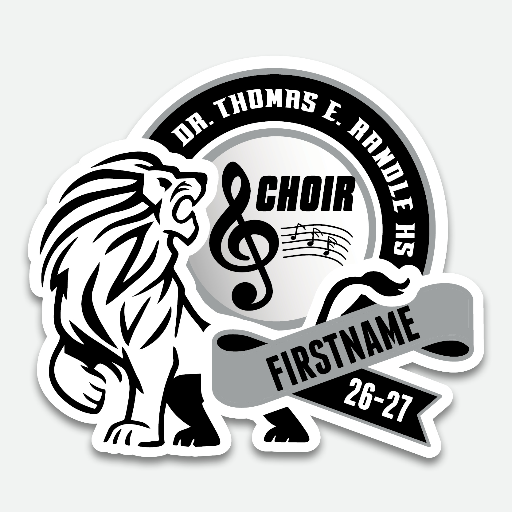 Personalized Thomas Randle High School Choir decal with choir graphic and student name.