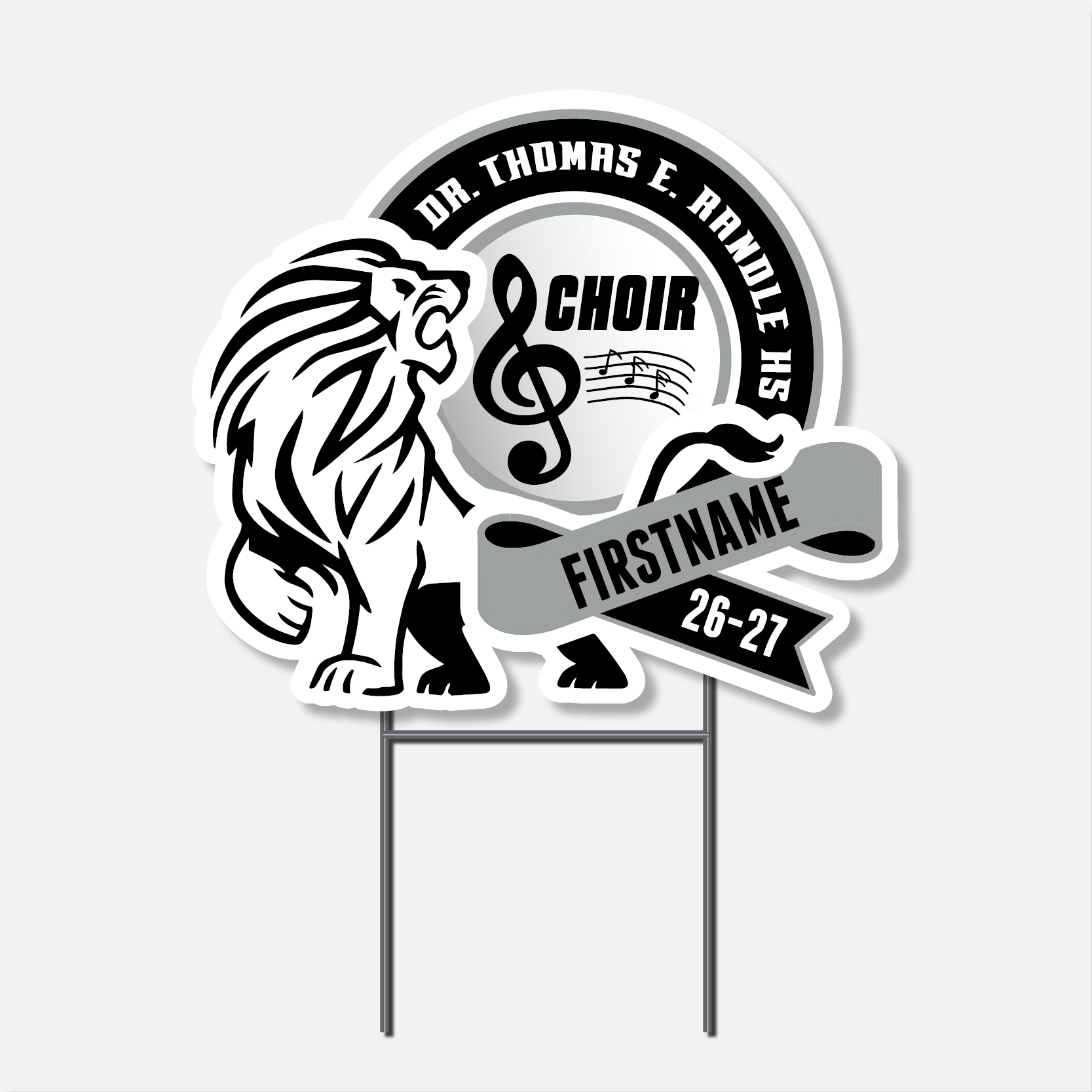 Personalized Thomas Randle High School Choir yard sign with choir graphic and student name.