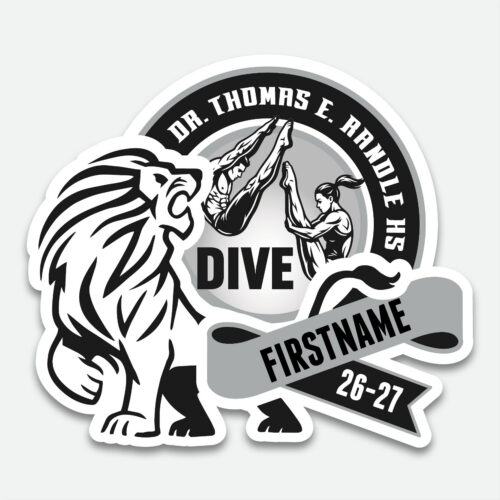 Personalized Thomas Randle High School Diving decal with dive team graphic and student name.