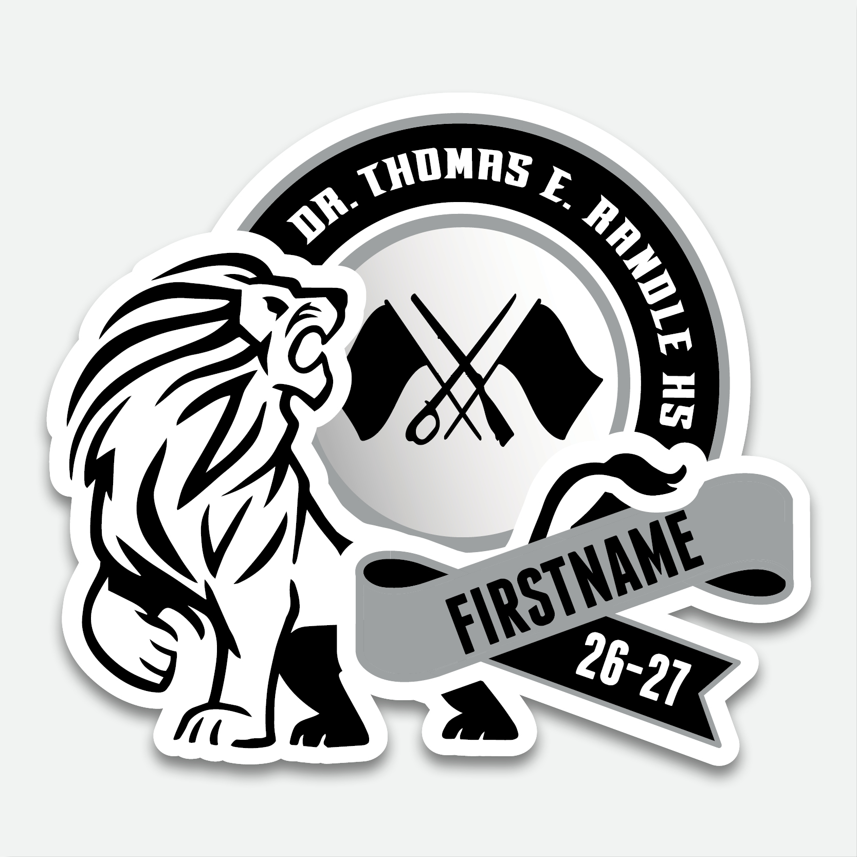 Personalized Thomas Randle High School Drill Team decal with drill team graphic and student name.