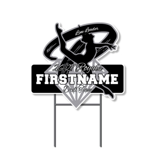 Personalized TRHS Drill Team Diamond yard sign featuring a dancer graphic, student name, and Drill Team Line Leader text.