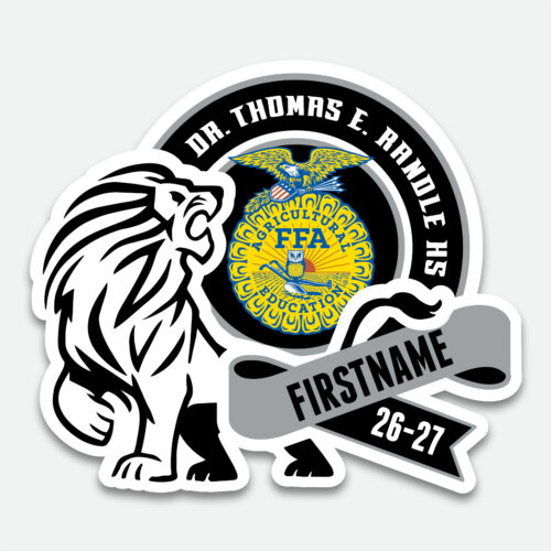 Personalized Thomas Randle High School FFA decal with FFA graphic and student name.