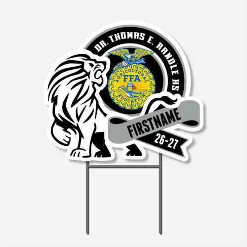 Personalized Thomas Randle High School FFA yard sign with FFA graphic and student name.
