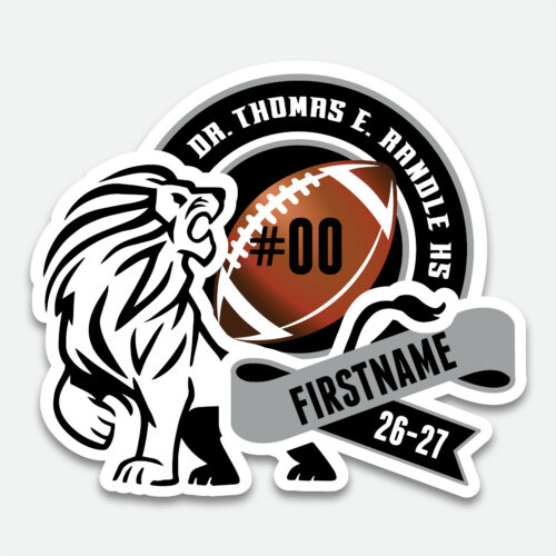 Personalized Thomas Randle High School Football decal with football graphic and student name.