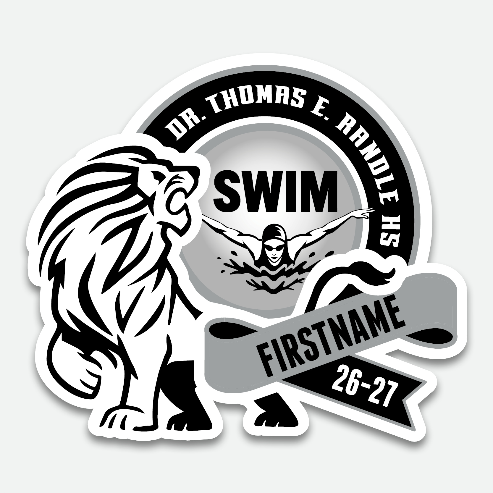 Personalized Thomas Randle High School Girls Swim decal with swimming graphic and student name.