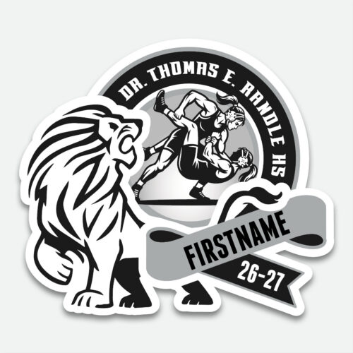 Personalized Thomas Randle High School Girls Wrestling decal with girls wrestling graphic and student name.