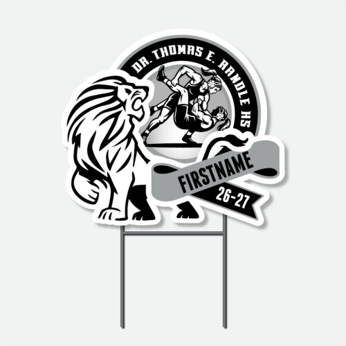 Personalized Thomas Randle High School Girls Wrestling yard sign with girls wrestling graphic and student name.