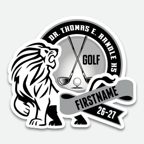Personalized Thomas Randle High School Golf decal with golf graphic and student name.