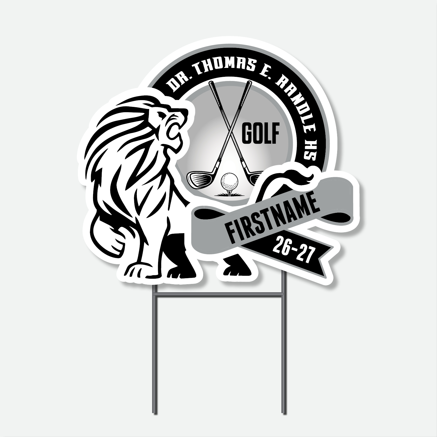 Personalized Thomas Randle High School Golf yard sign with golf graphic and student name.