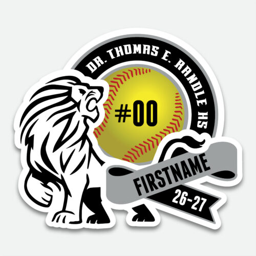 Personalized Thomas Randle High School Softball decal with softball graphic and student name.