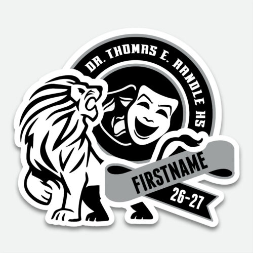 Personalized Thomas Randle High School Theater decal with theater graphic and student name.
