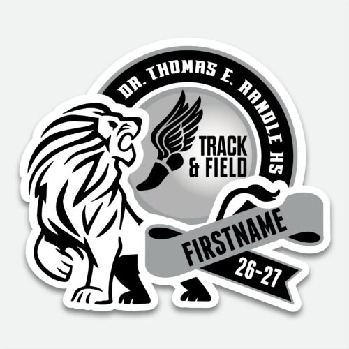 Personalized Thomas Randle High School Track & Field decal with track graphic and student name.