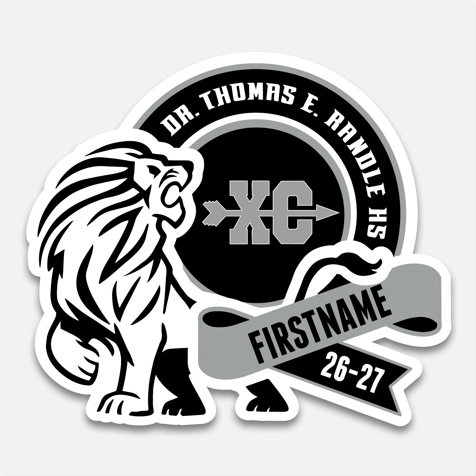 Personalized Thomas Randle High School Cross Country decal with cross country graphic and student name.