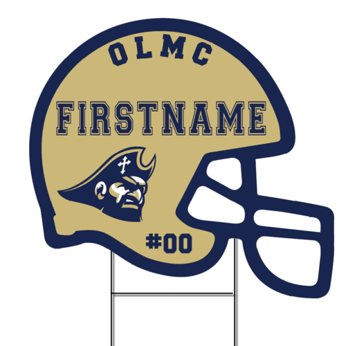 gold and navy yard sign with pirate and school name