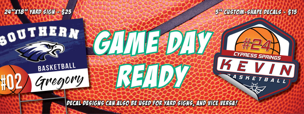 Get game day ready with basketball yard signs and decals